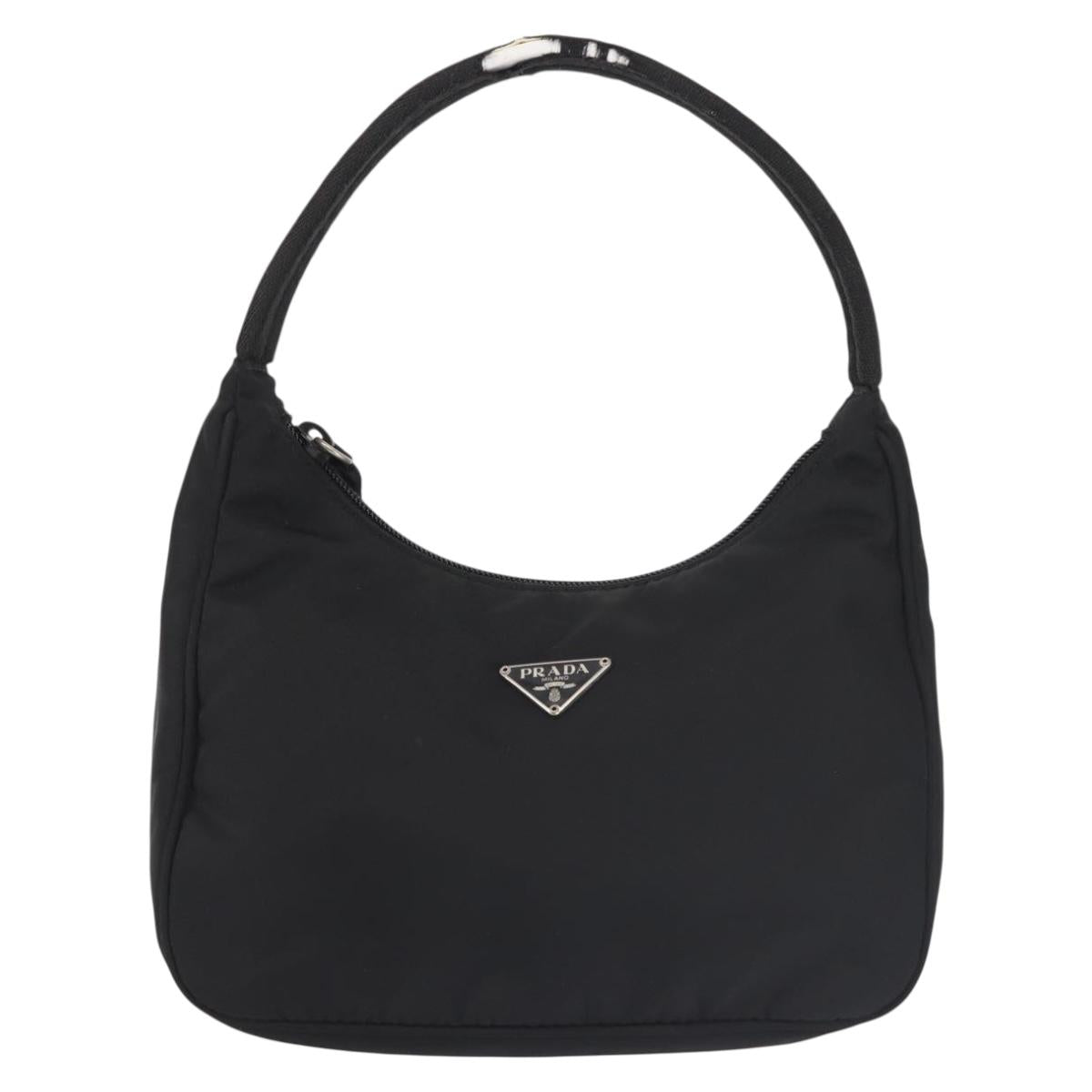 PRADA Hand Bag Nylon Black Silver Auth 144143