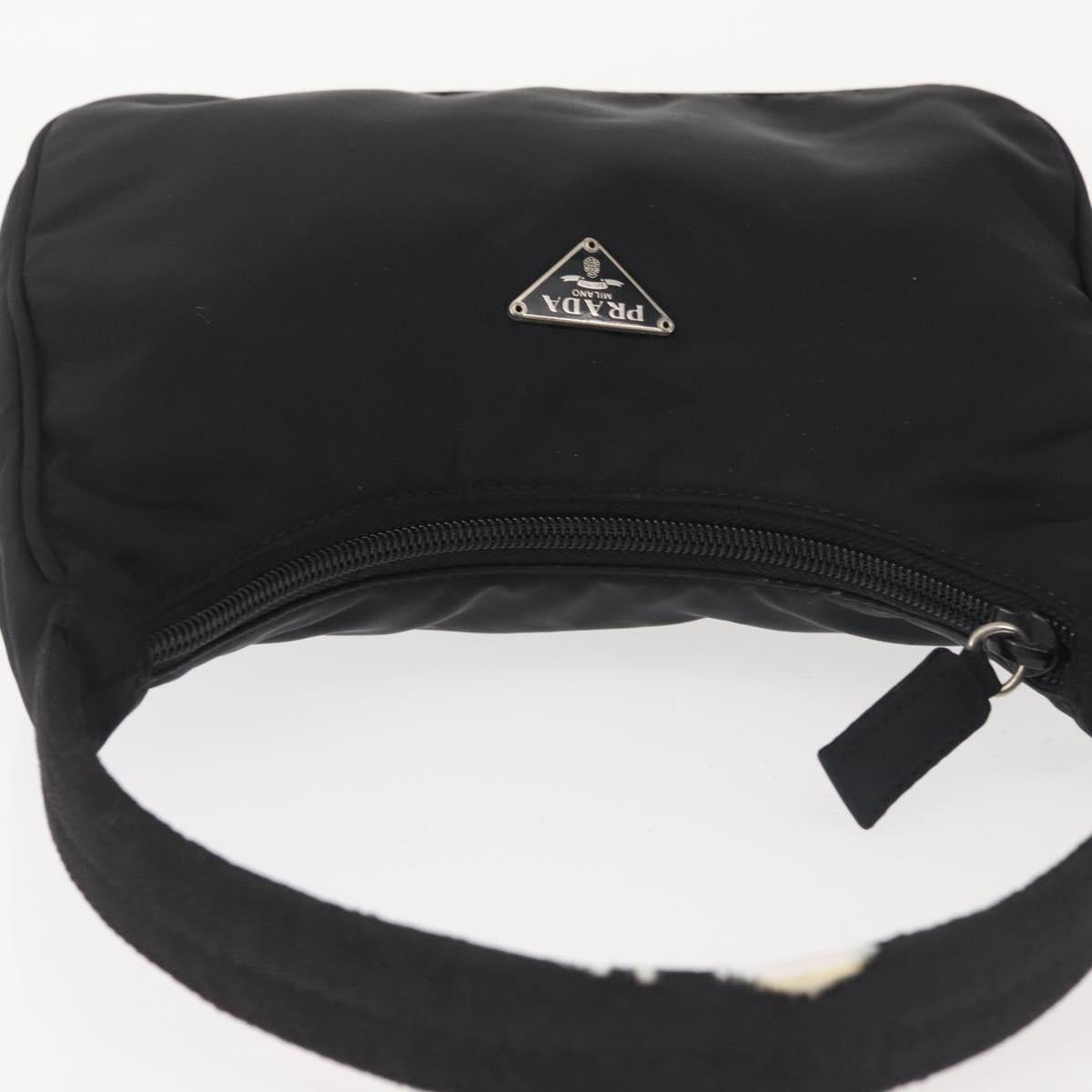 PRADA Hand Bag Nylon Black Silver Auth 144143