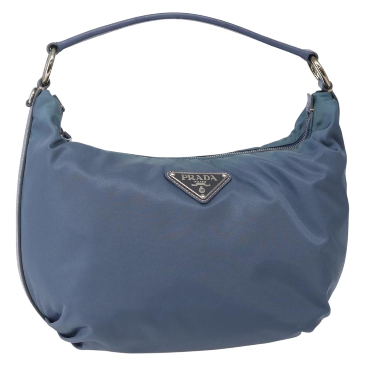PRADA Shoulder Bag Nylon Light Blue Silver Auth 144144