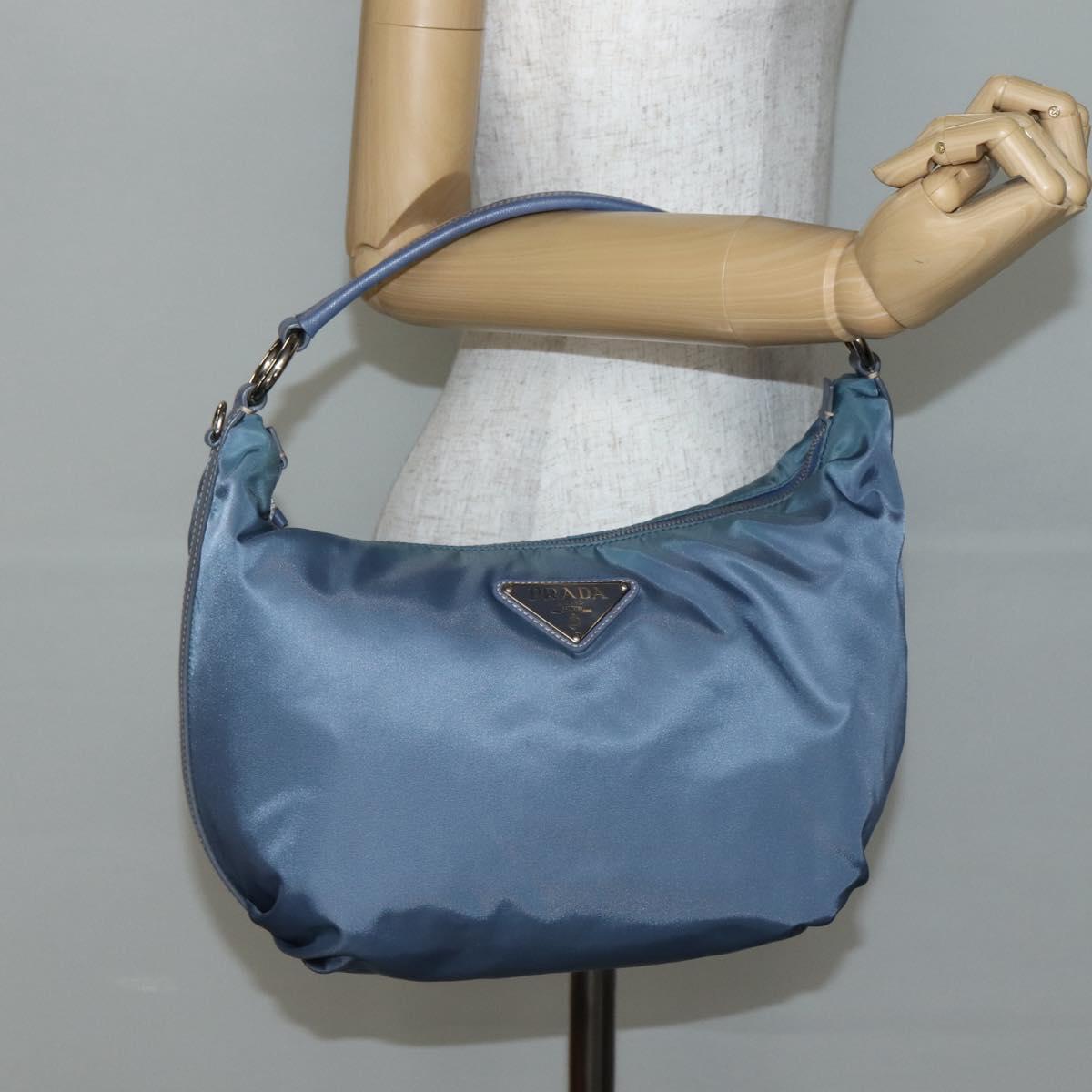 PRADA Shoulder Bag Nylon Light Blue Silver Auth 144144