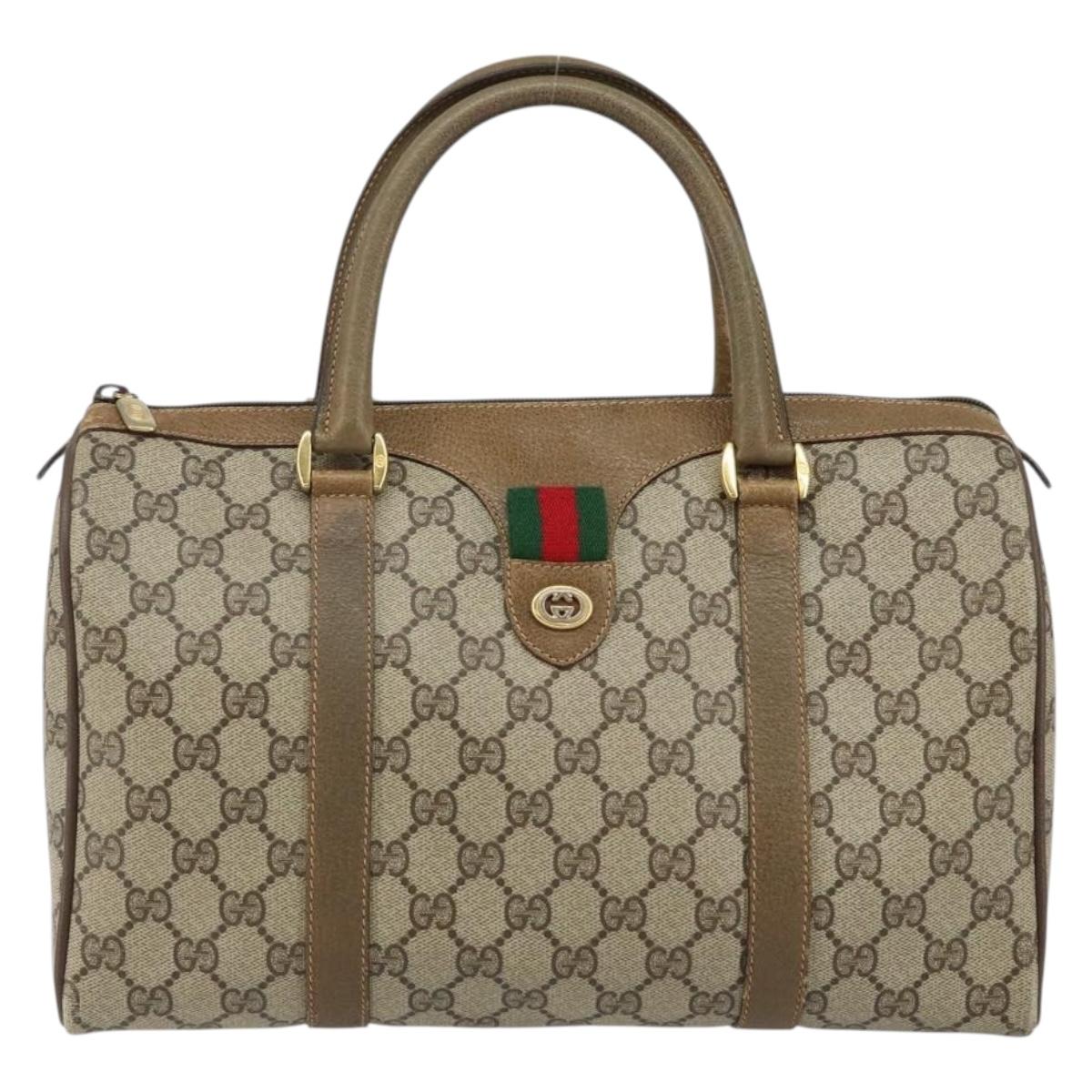 GUCCI GG Supreme Web Sherry Line Boston Bag PVC Beige Gold 40 02 007 Auth 144173
