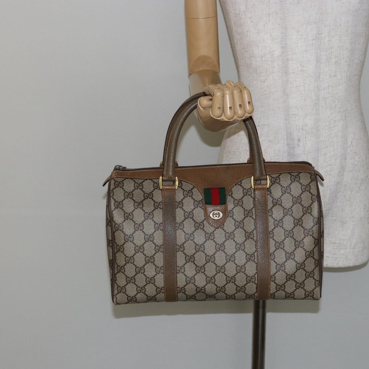 GUCCI GG Supreme Web Sherry Line Boston Bag PVC Beige Gold 40 02 007 Auth 144173