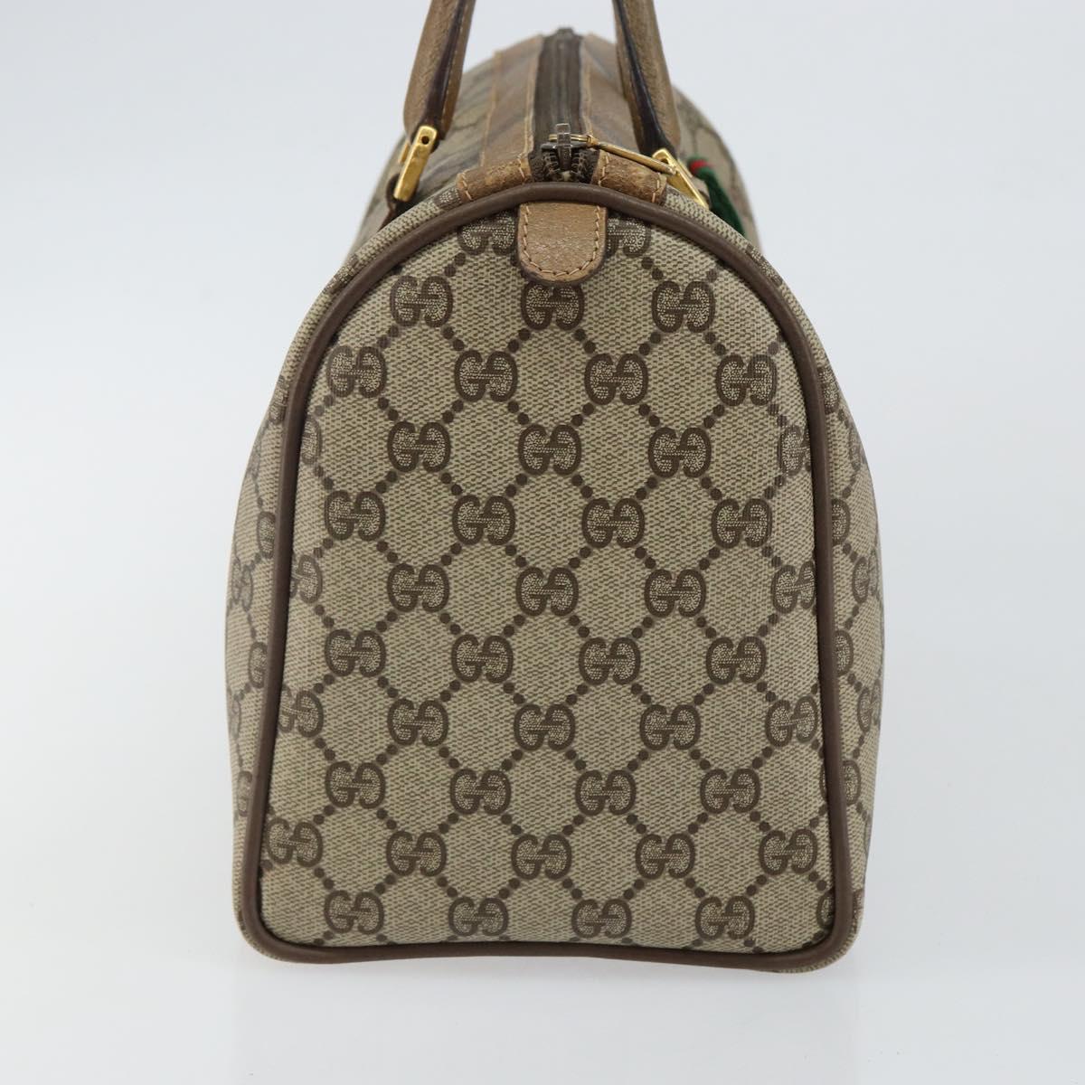 GUCCI GG Supreme Web Sherry Line Boston Bag PVC Beige Gold 40 02 007 Auth 144173