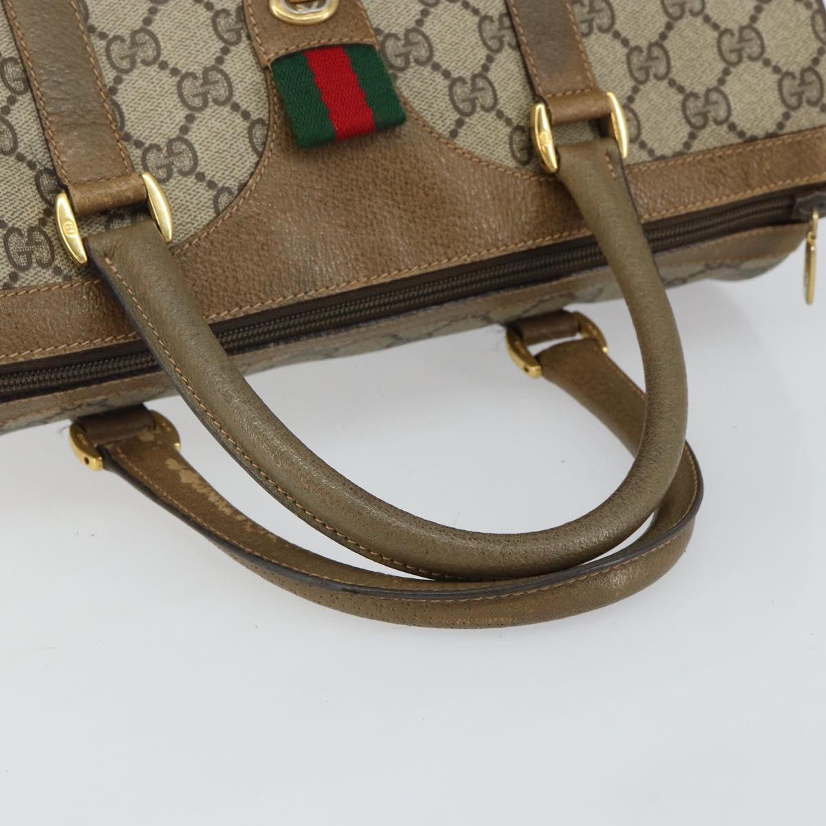 GUCCI GG Supreme Web Sherry Line Boston Bag PVC Beige Gold 40 02 007 Auth 144173