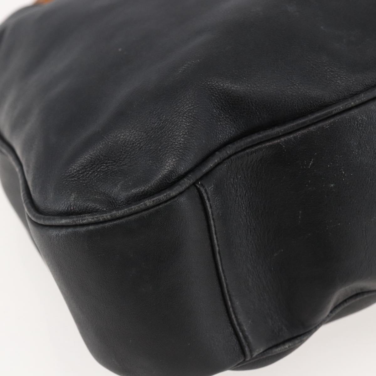 GUCCI Bamboo Shoulder Bag Leather Black Gold Auth 144177