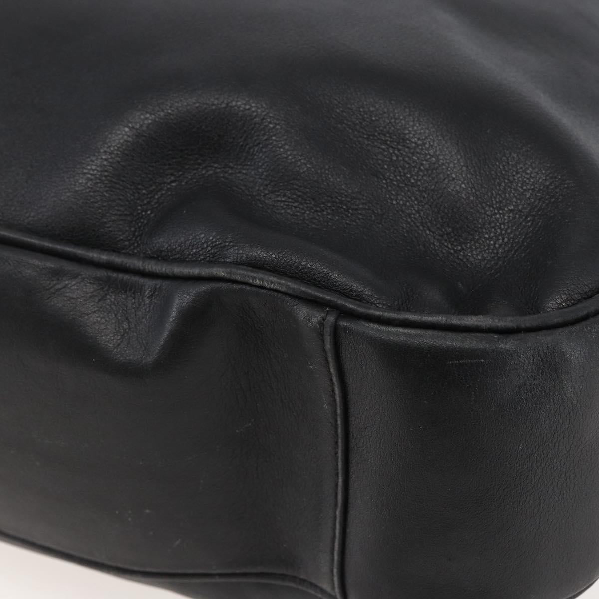 GUCCI Bamboo Shoulder Bag Leather Black Gold Auth 144177