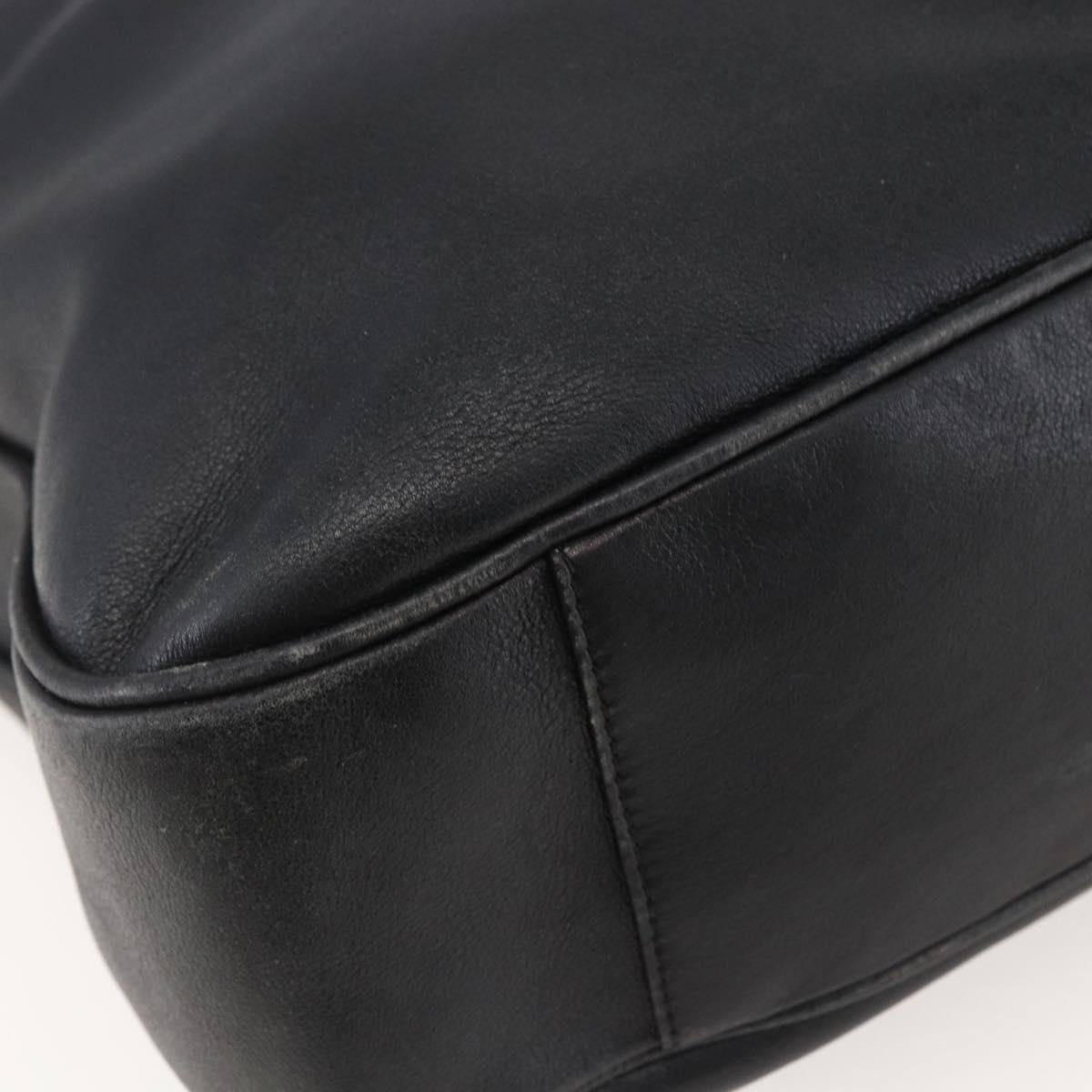 GUCCI Bamboo Shoulder Bag Leather Black Gold Auth 144177