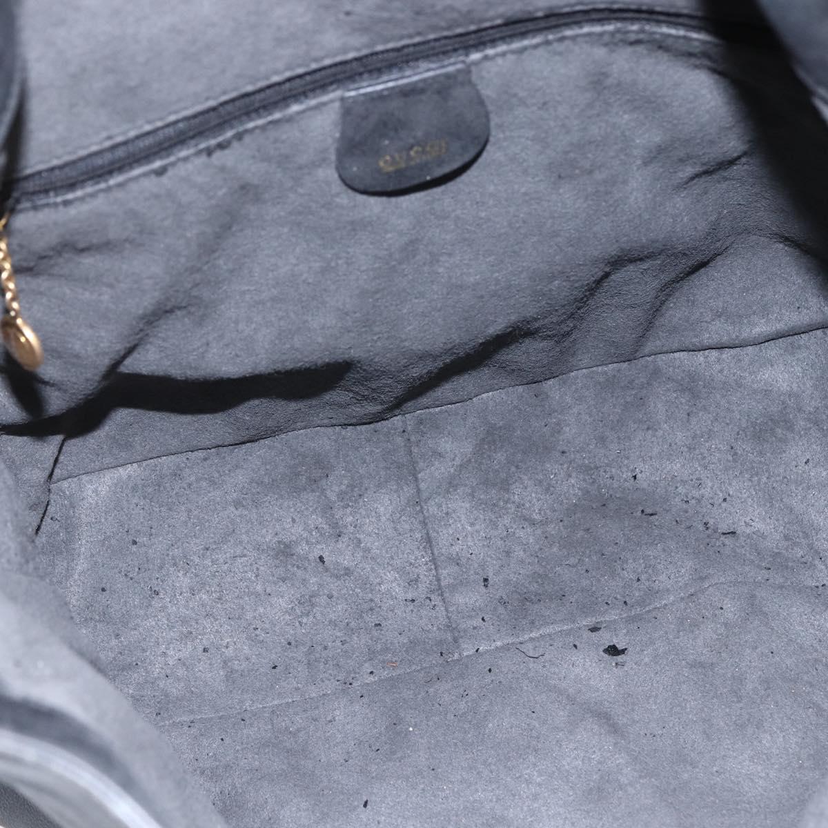 GUCCI Bamboo Shoulder Bag Leather Black Gold Auth 144177