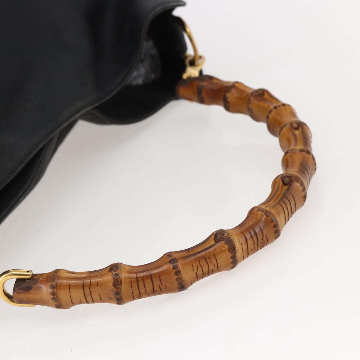 GUCCI Bamboo Shoulder Bag Leather Black Gold Auth 144177