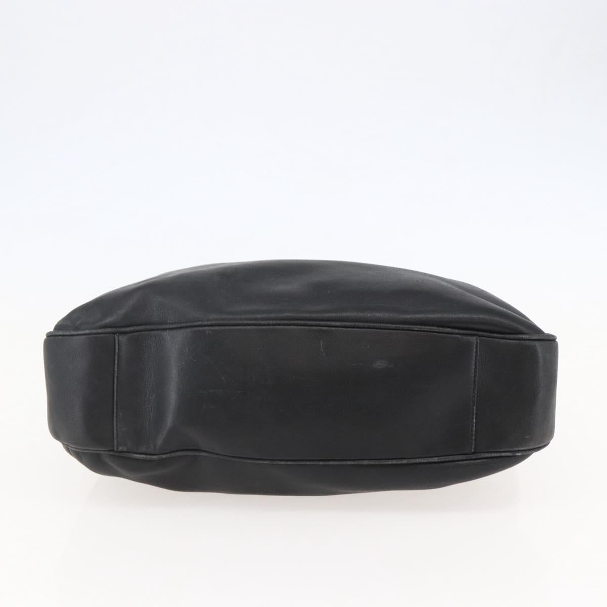 GUCCI Bamboo Shoulder Bag Leather Black Gold Auth 144177