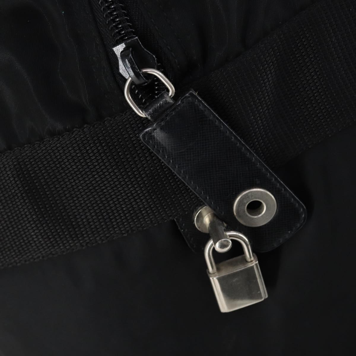 PRADA Boston Bag Nylon Black Silver Auth 144179