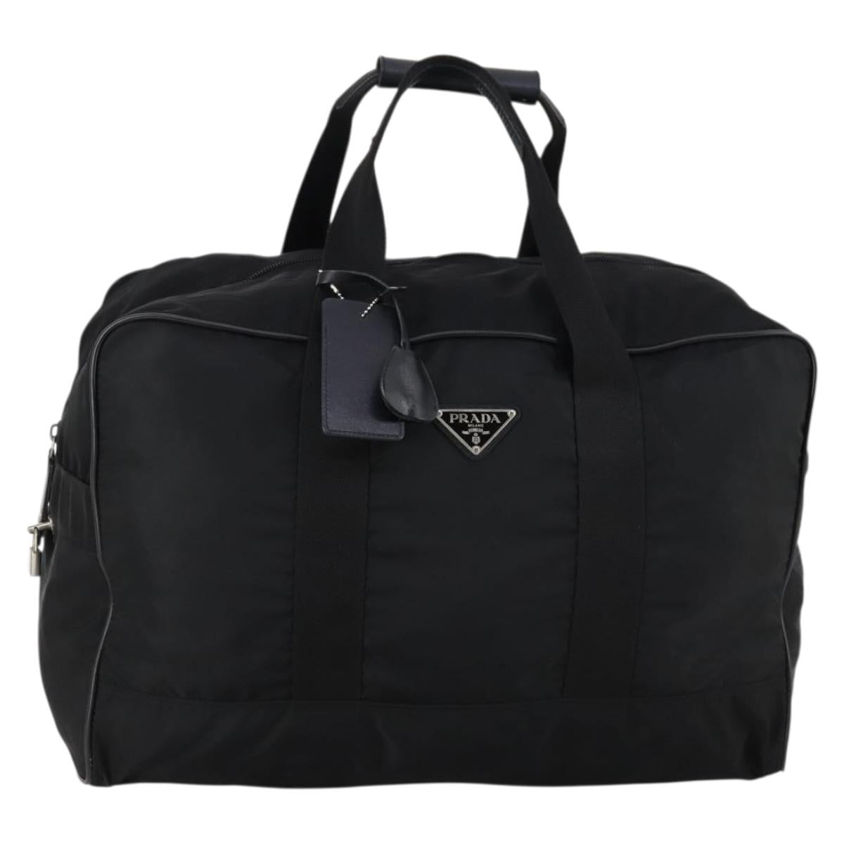 PRADA Boston Bag Nylon Black Silver Auth 144179