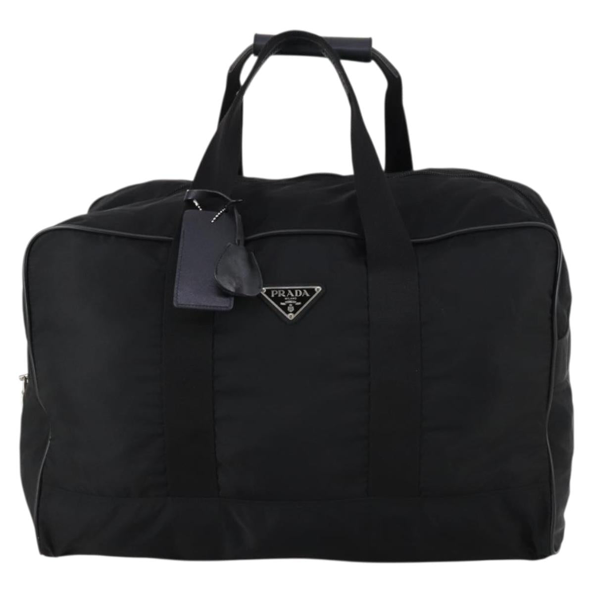 PRADA Boston Bag Nylon Black Silver Auth 144179
