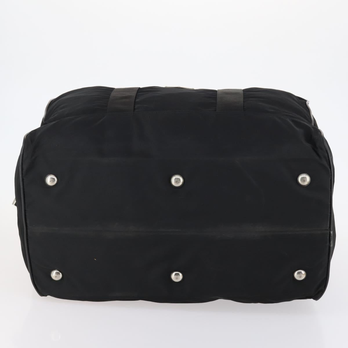 PRADA Boston Bag Nylon Black Silver Auth 144179