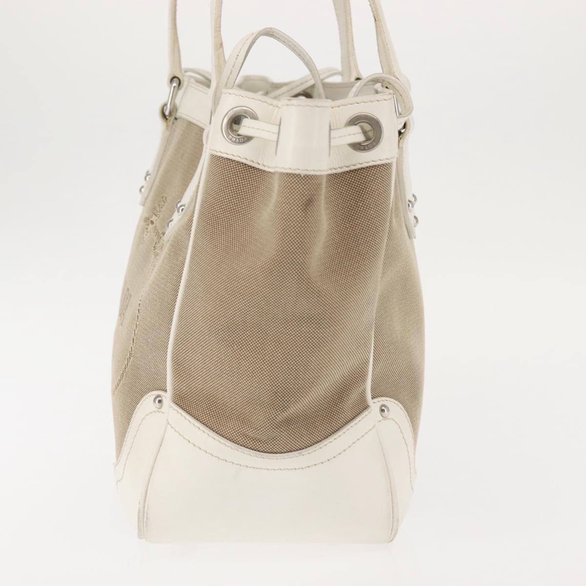 PRADA Tote Bag Canvas Leather Beige Silver Auth 144180