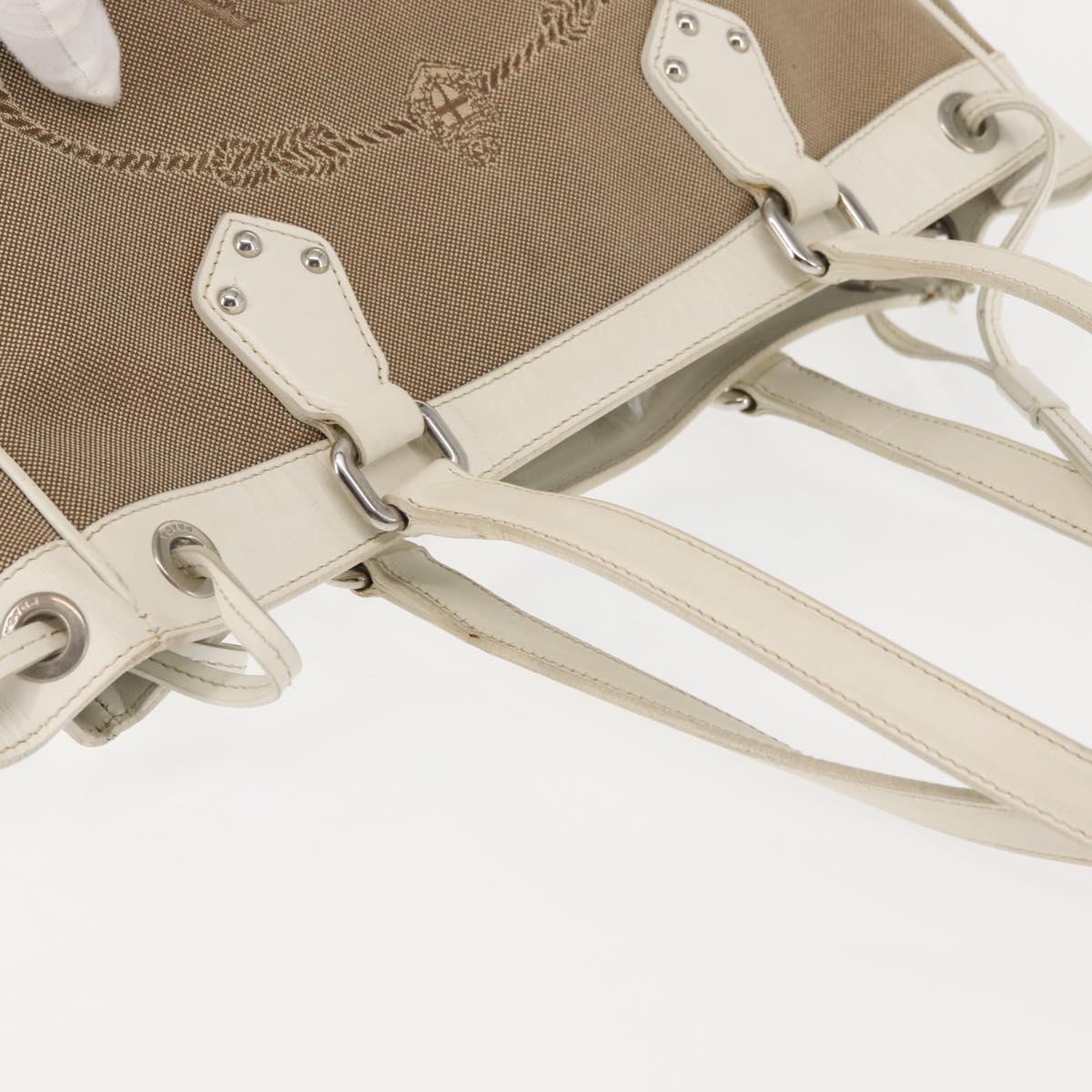 PRADA Tote Bag Canvas Leather Beige Silver Auth 144180