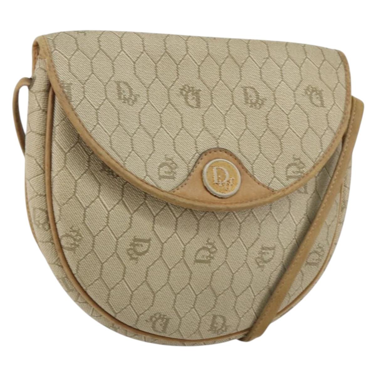 Christian Dior Honeycomb Canvas Shoulder Bag PVC Beige Auth 144185