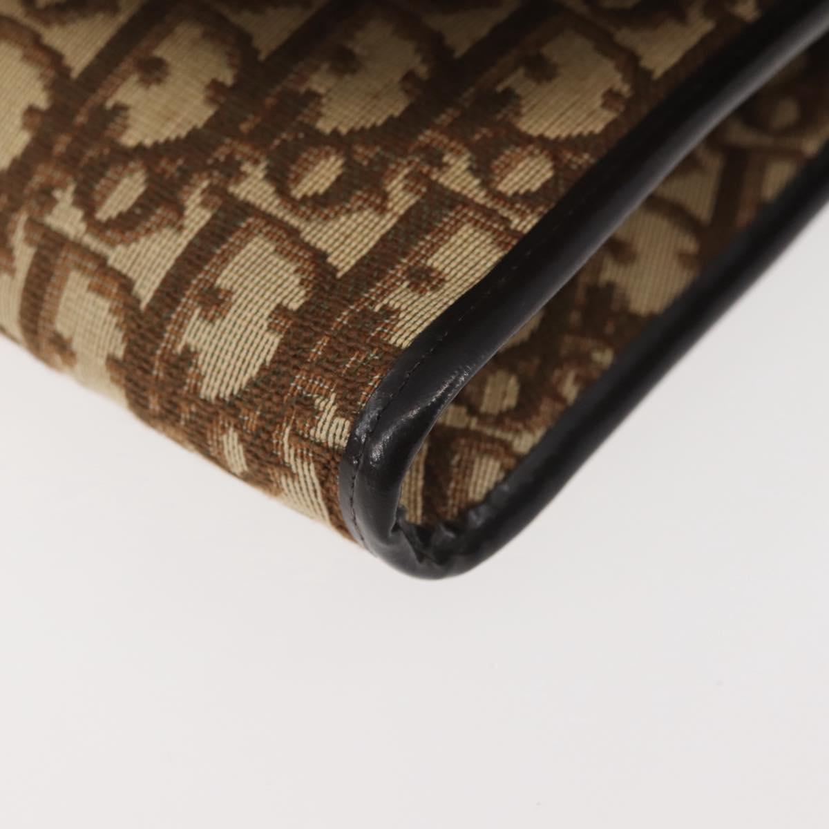 Christian Dior Trotter Canvas Chain Shoulder Bag Brown Gold Auth 144207