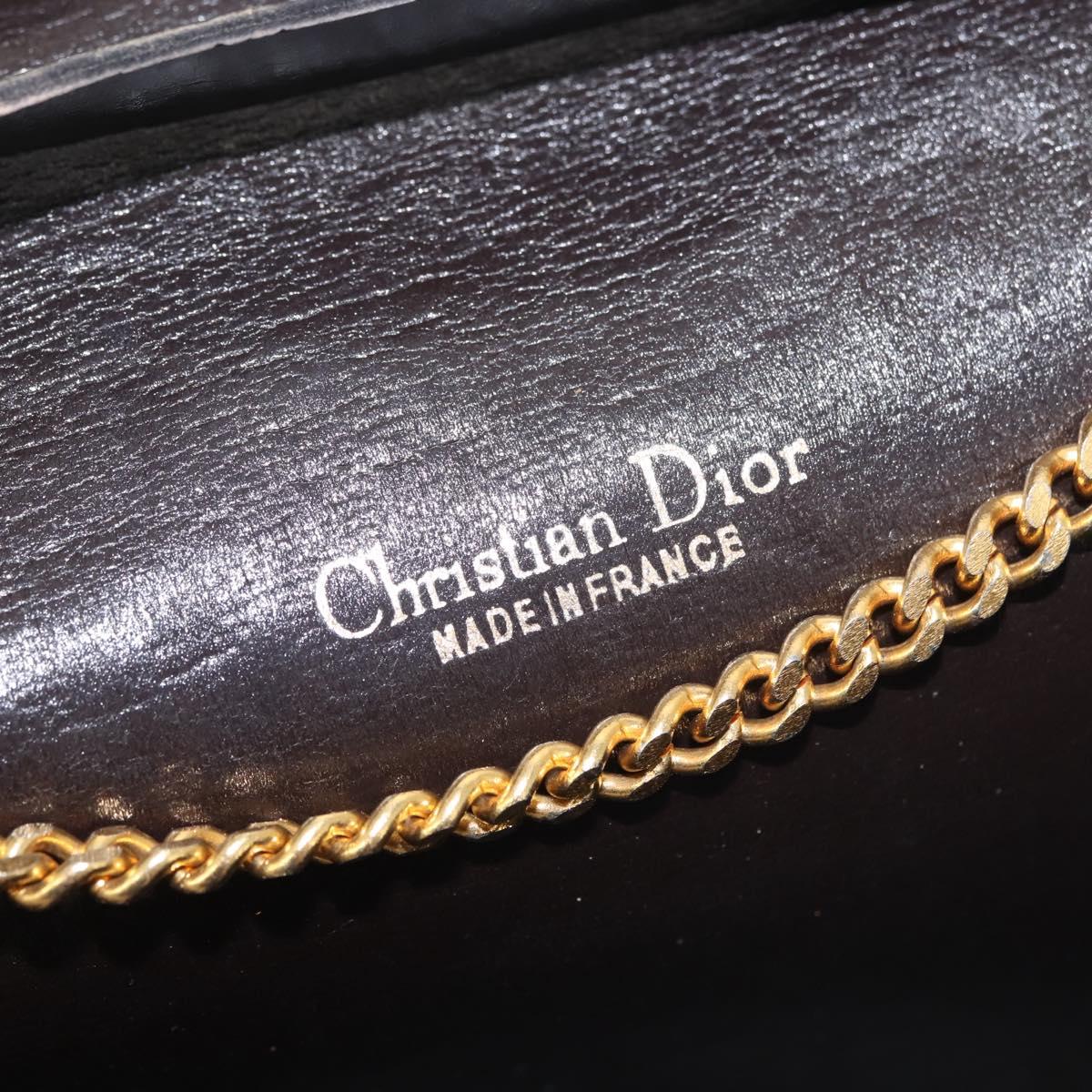 Christian Dior Trotter Canvas Chain Shoulder Bag Brown Gold Auth 144207
