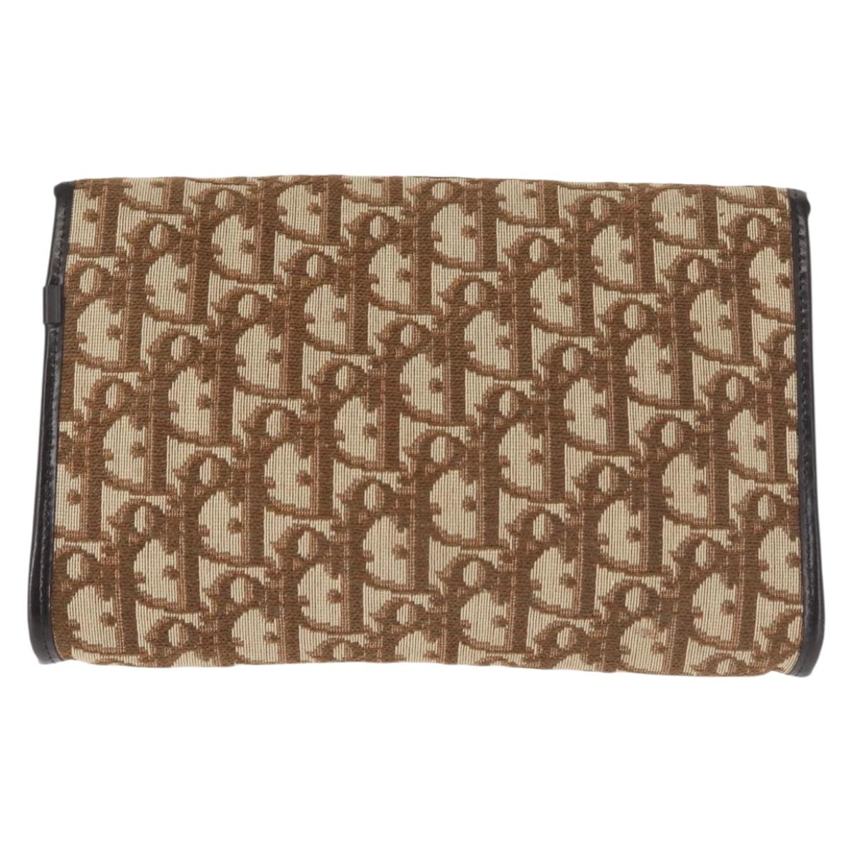 Christian Dior Trotter Canvas Chain Shoulder Bag Brown Gold Auth 144207