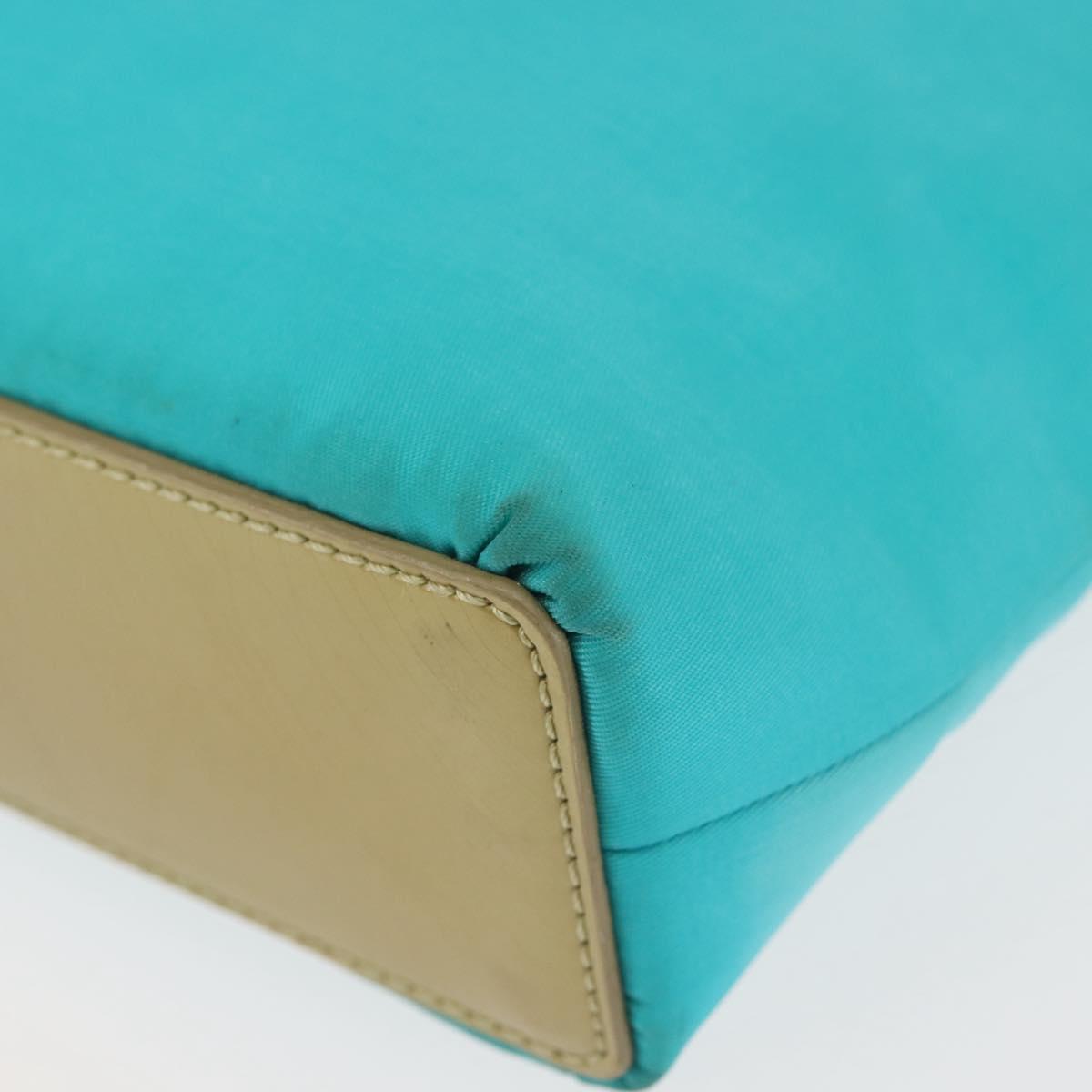 Christian Dior Maris Pearl Hand Bag Nylon Turquoise Blue Silver Auth 144208