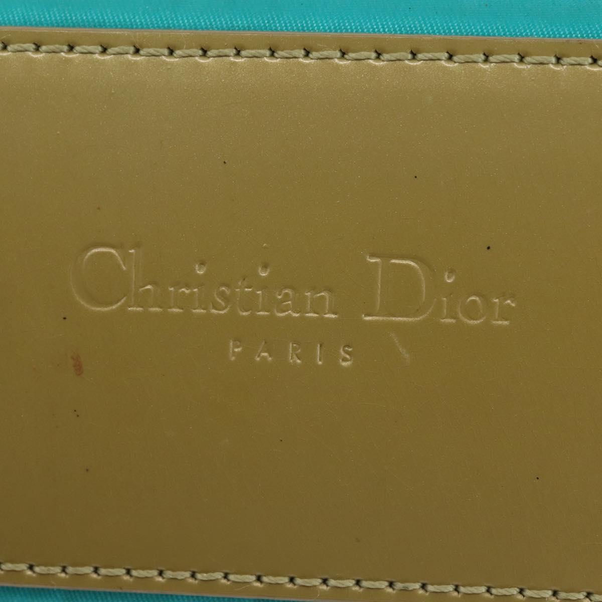 Christian Dior Maris Pearl Hand Bag Nylon Turquoise Blue Silver Auth 144208