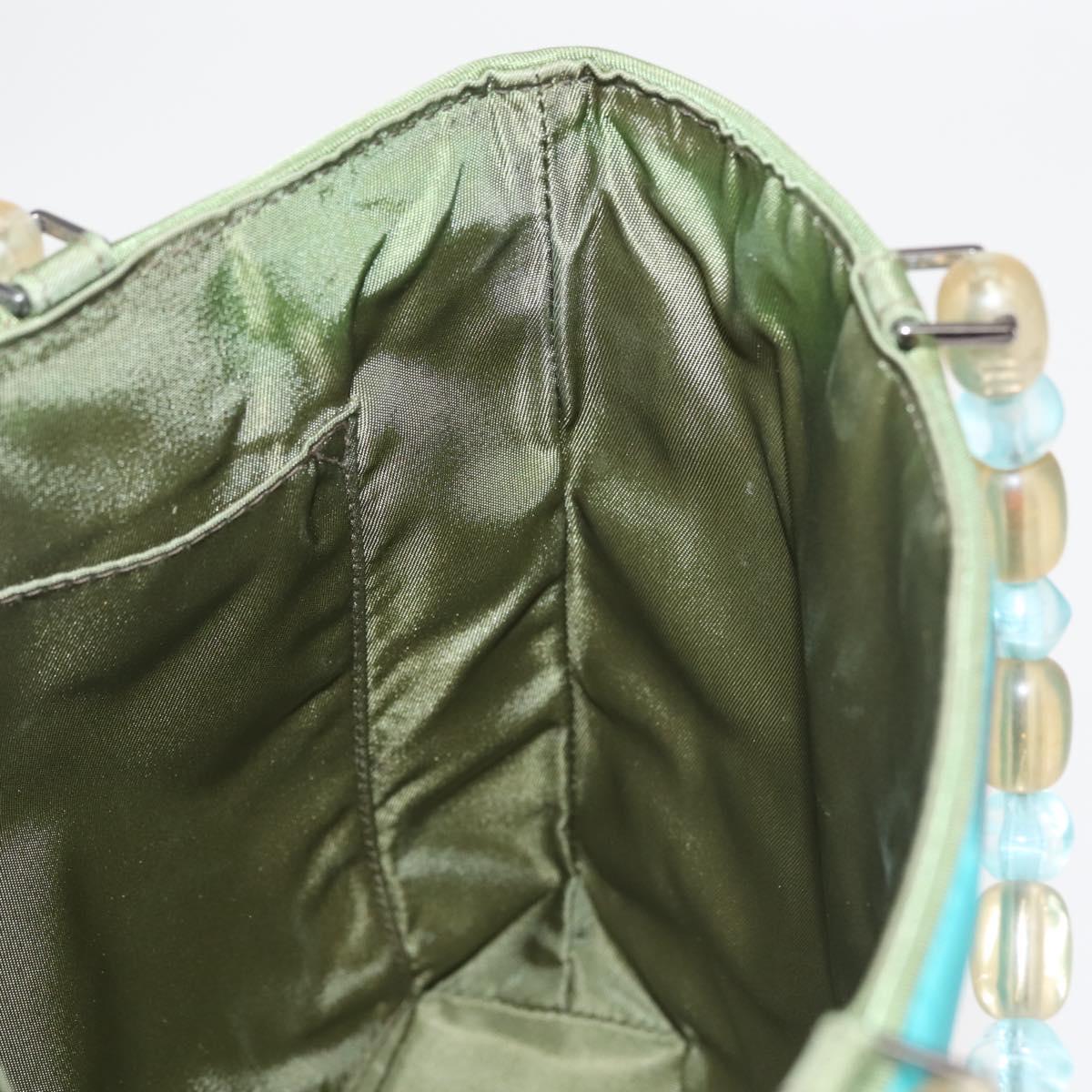 Christian Dior Maris Pearl Hand Bag Nylon Turquoise Blue Silver Auth 144208