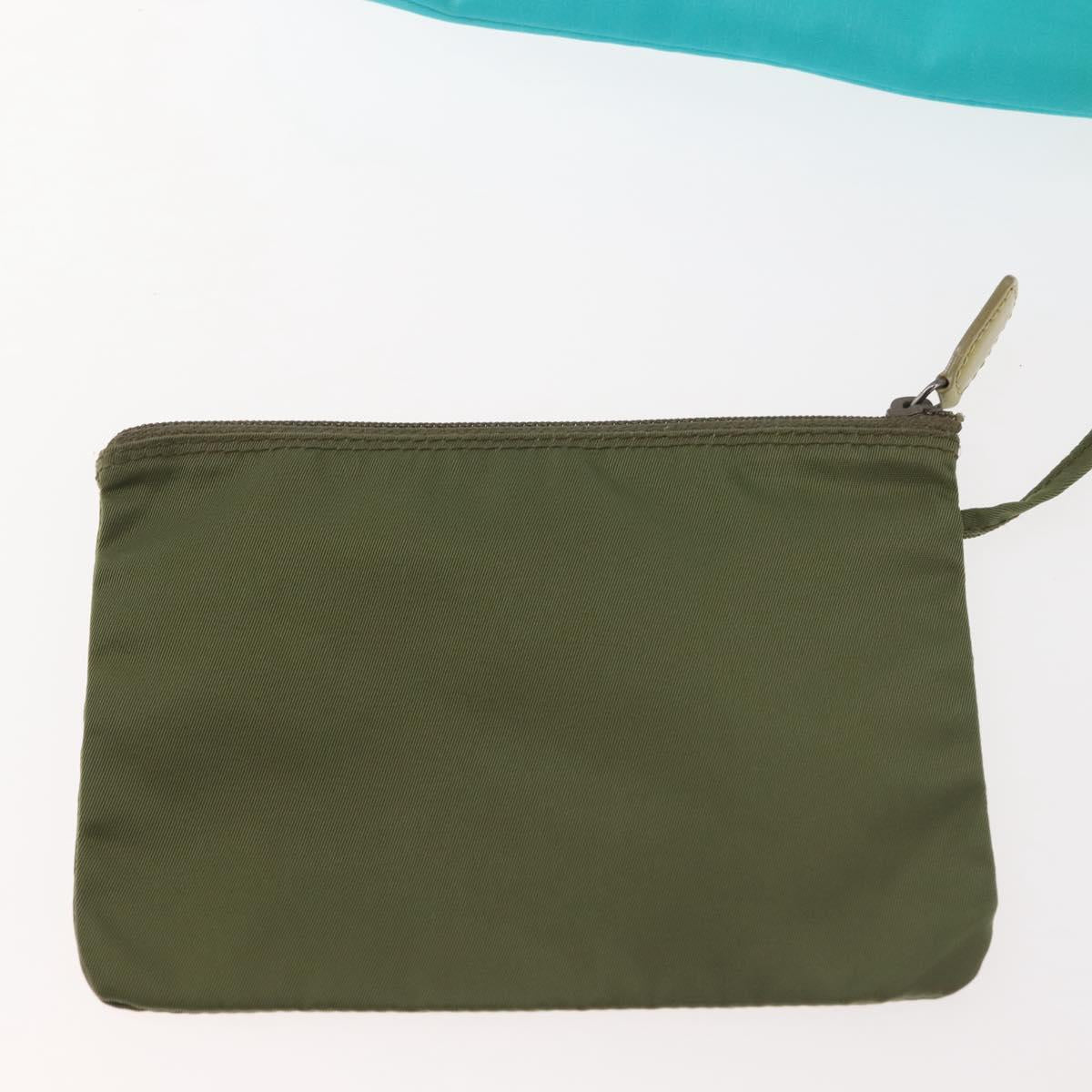 Christian Dior Maris Pearl Hand Bag Nylon Turquoise Blue Silver Auth 144208