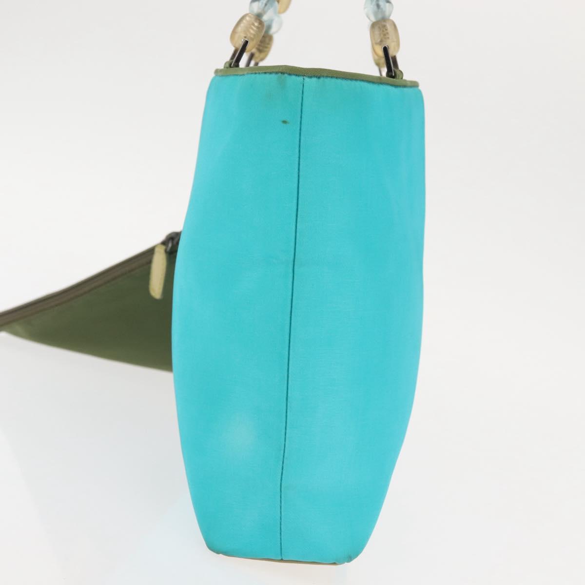 Christian Dior Maris Pearl Hand Bag Nylon Turquoise Blue Silver Auth 144208