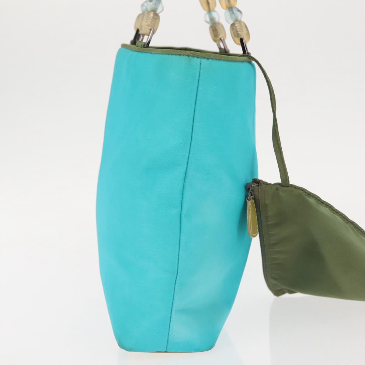 Christian Dior Maris Pearl Hand Bag Nylon Turquoise Blue Silver Auth 144208