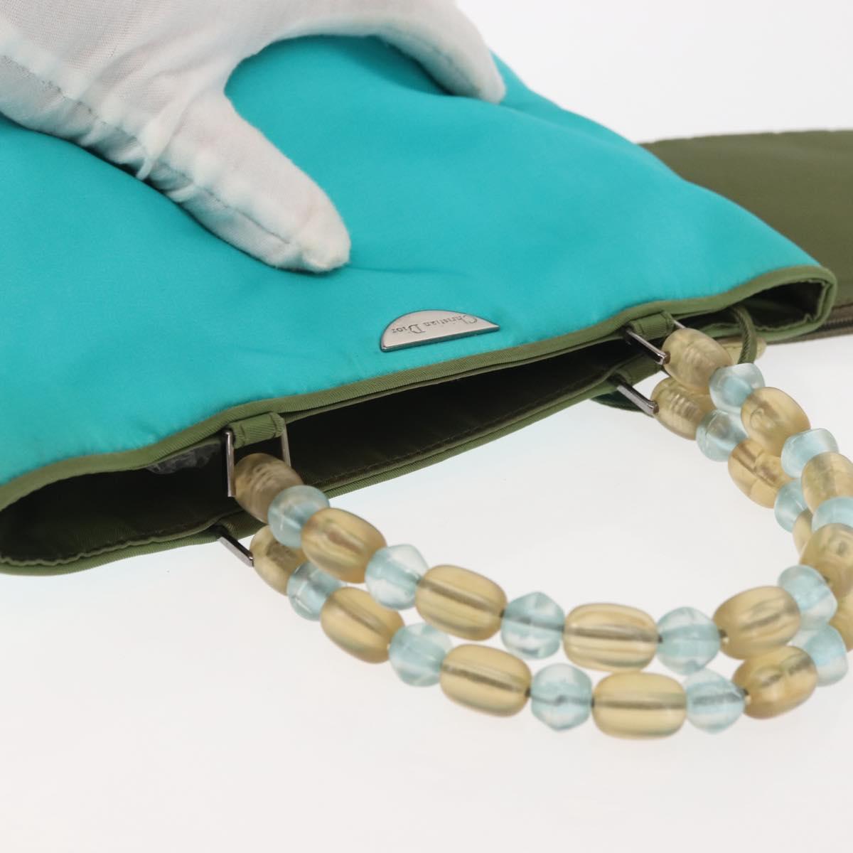 Christian Dior Maris Pearl Hand Bag Nylon Turquoise Blue Silver Auth 144208