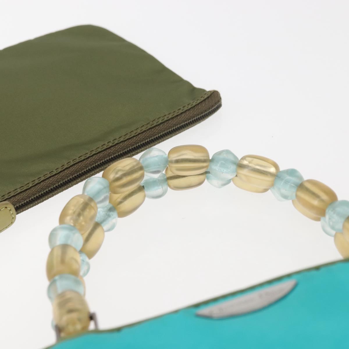 Christian Dior Maris Pearl Hand Bag Nylon Turquoise Blue Silver Auth 144208