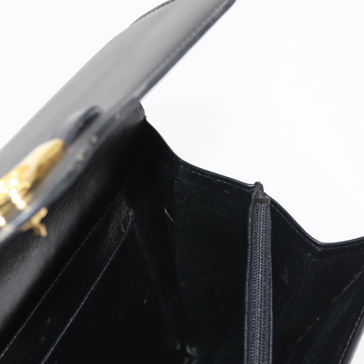 Christian Dior Hand Bag Leather Black Gold Auth 144209