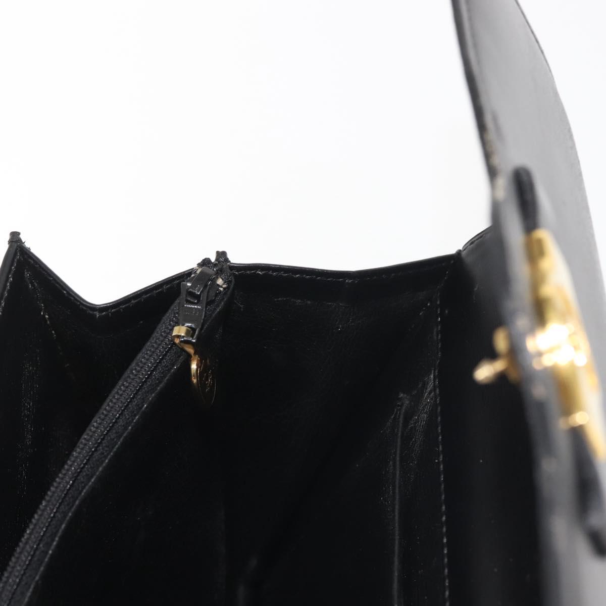 Christian Dior Hand Bag Leather Black Gold Auth 144209