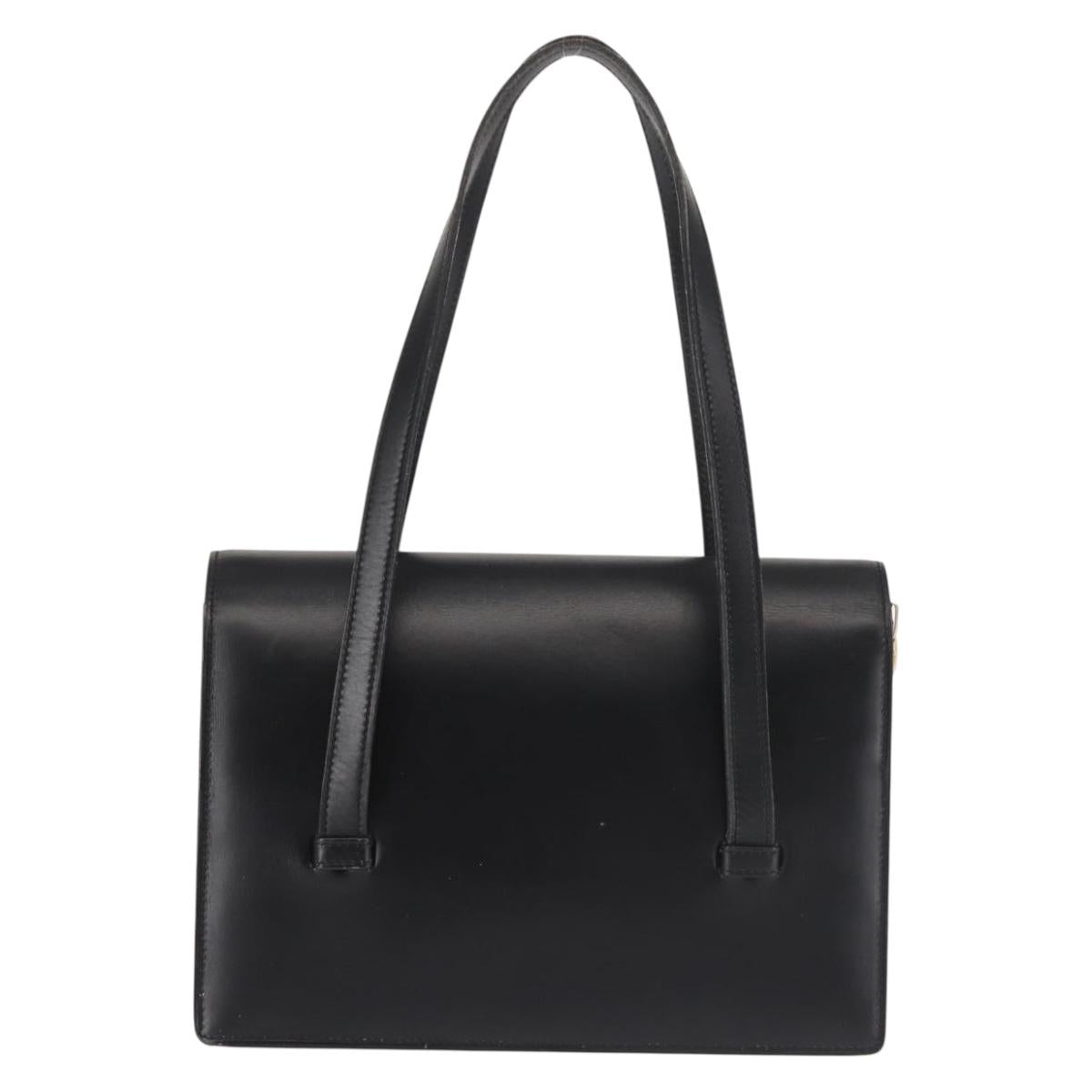 Christian Dior Hand Bag Leather Black Gold Auth 144209