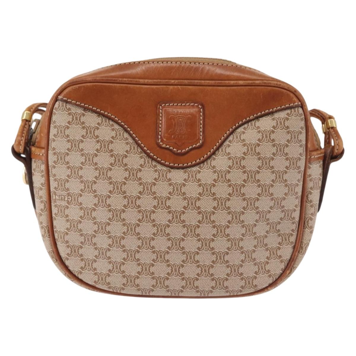 CELINE Macadam Canvas Shoulder Bag PVC Beige Gold Auth 144212