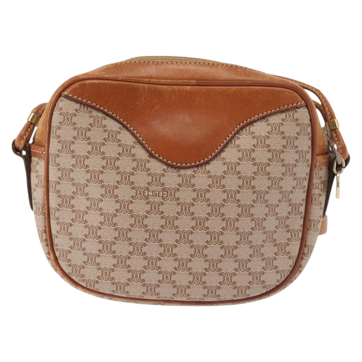 CELINE Macadam Canvas Shoulder Bag PVC Beige Gold Auth 144212