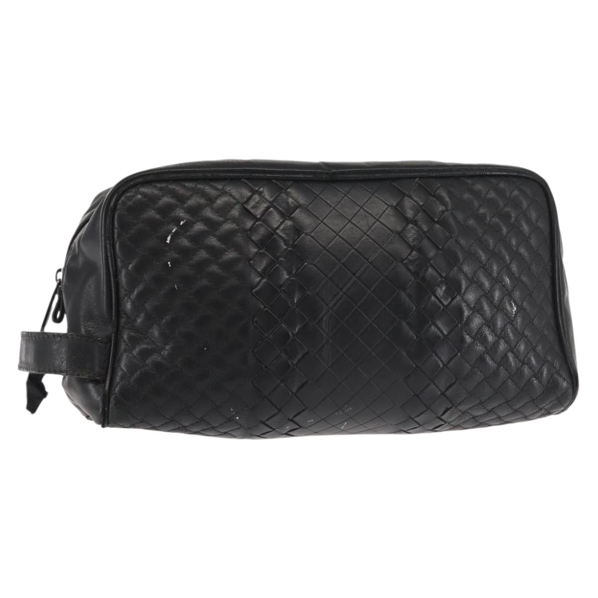 BOTTEGA VENETA INTRECCIATO Clutch Bag Leather Black Auth 144213