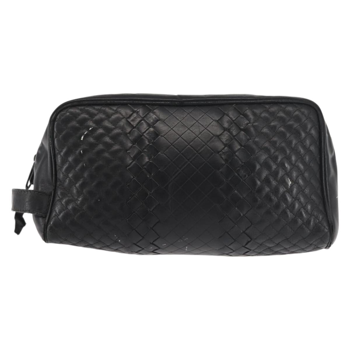 BOTTEGA VENETA INTRECCIATO Clutch Bag Leather Black Auth 144213