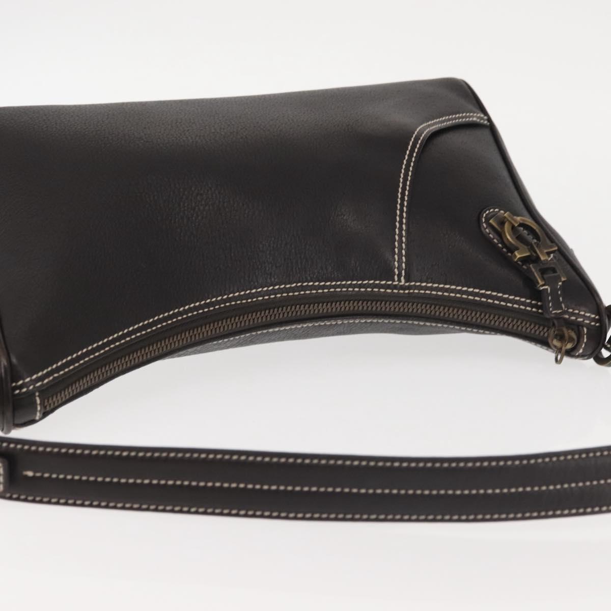 Salvatore Ferragamo Gancini Shoulder Bag Leather Dark Brown Auth 144214