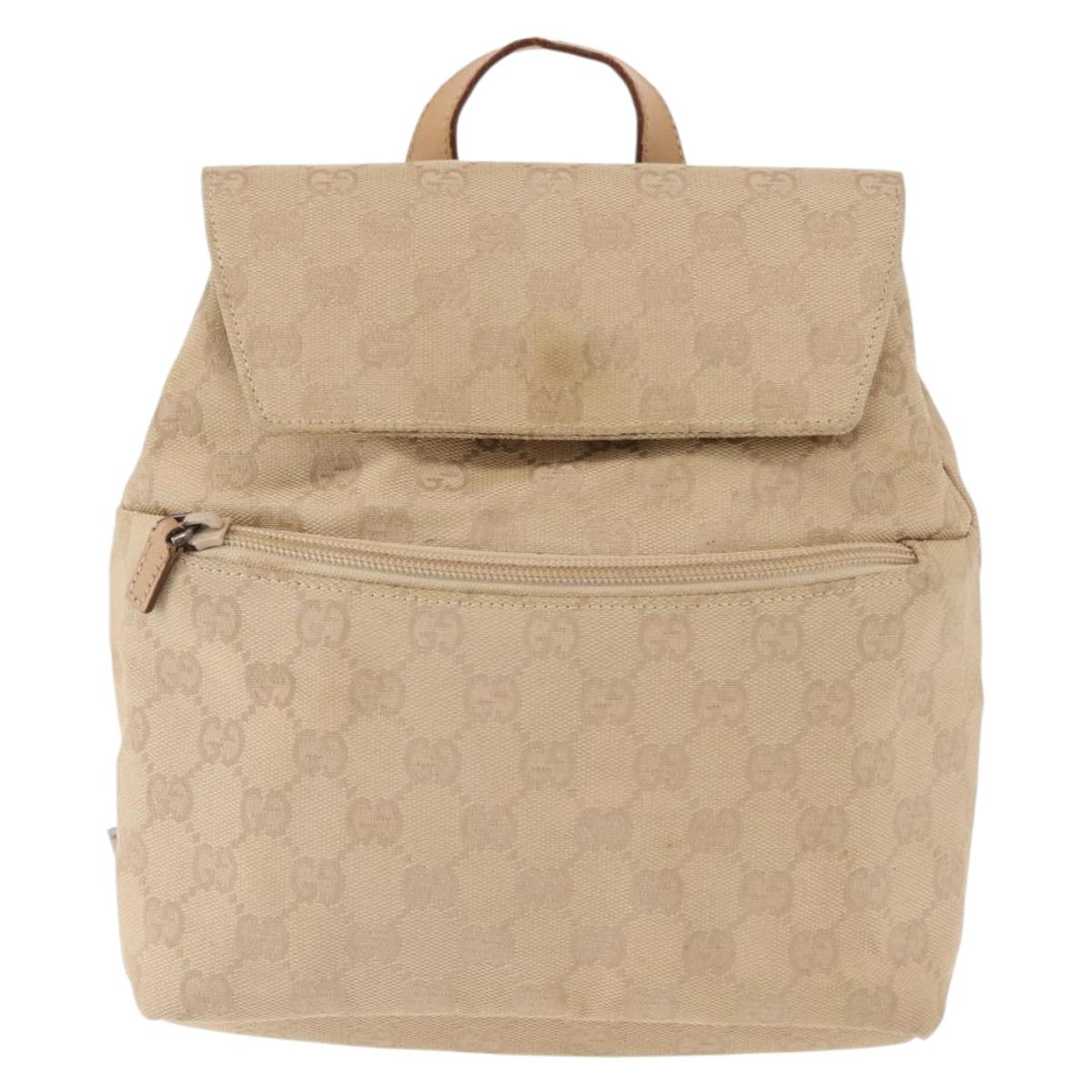 GUCCI GG Canvas Backpack Beige Silver 003 0242 Auth 144218