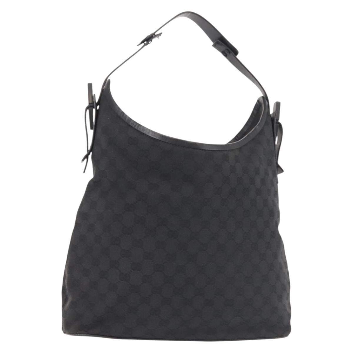 GUCCI GG Canvas Shoulder Bag Black Silver 106242 Auth 144224