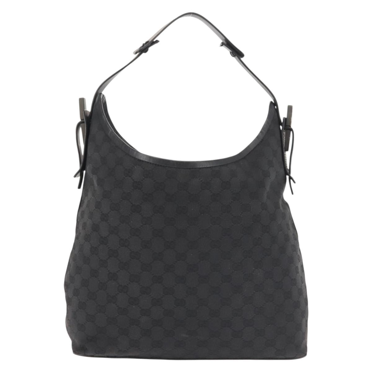 GUCCI GG Canvas Shoulder Bag Black Silver 106242 Auth 144224