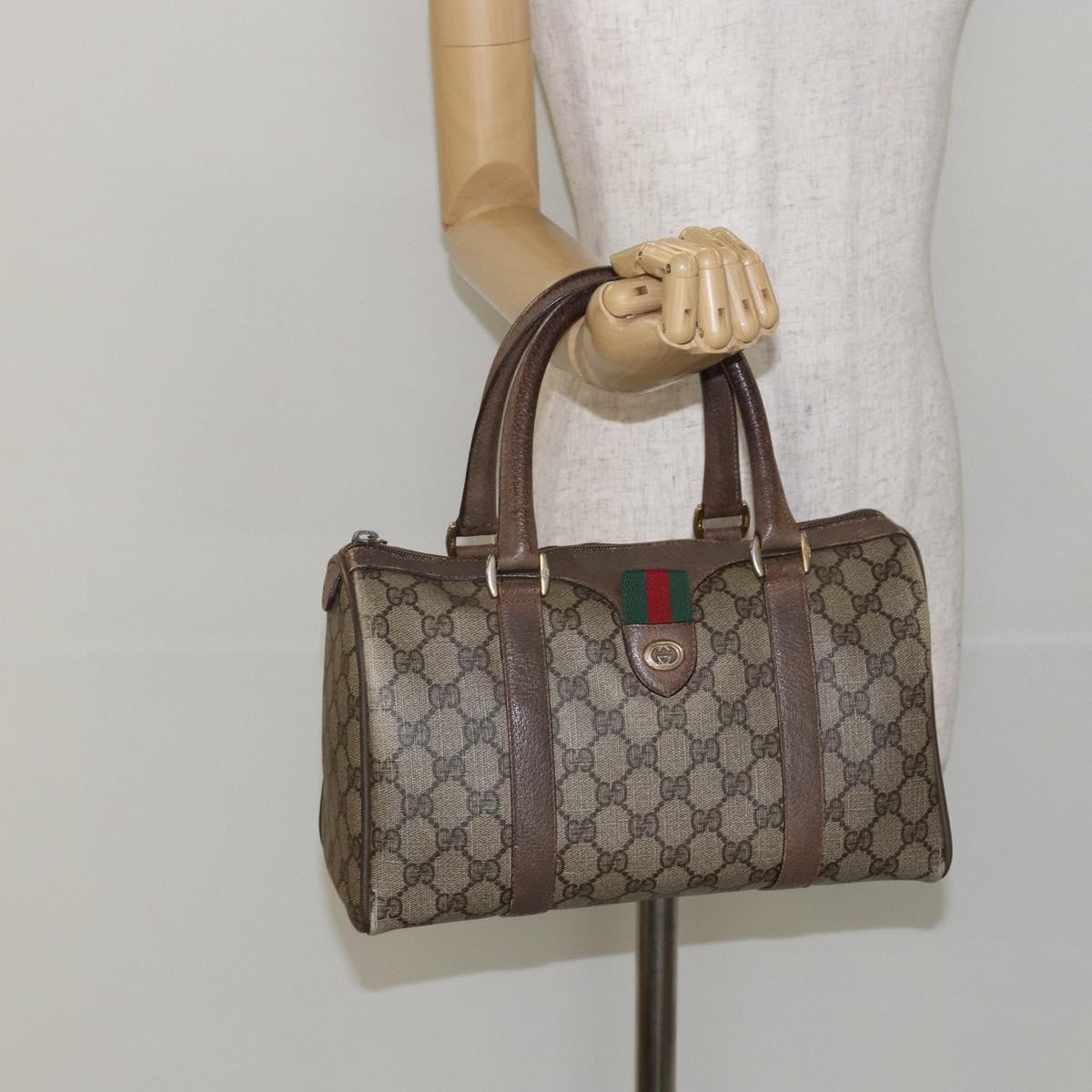 GUCCI GG Supreme Web Sherry Line Bag PVC Beige Gold 116 02 006 Auth 144226