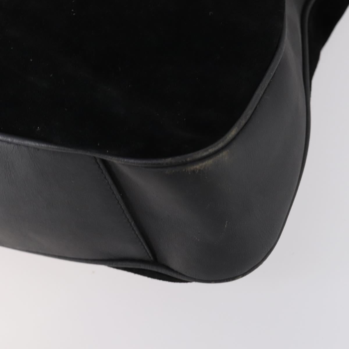 GUCCI Bamboo Shoulder Bag Suede 2way Black Gold 001 1577 Auth 144229