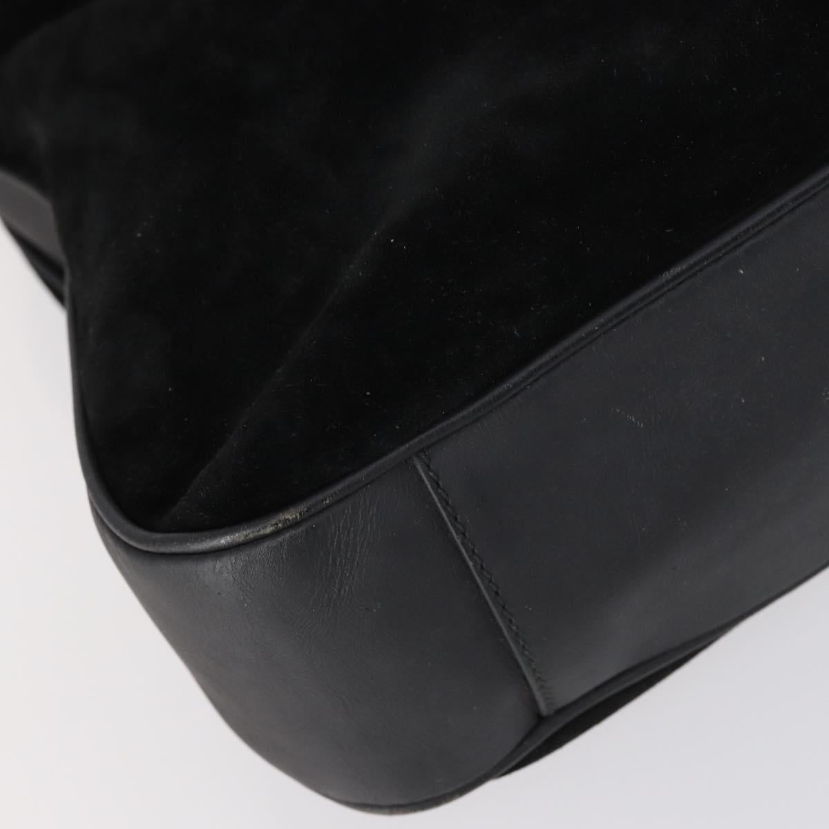 GUCCI Bamboo Shoulder Bag Suede 2way Black Gold 001 1577 Auth 144229