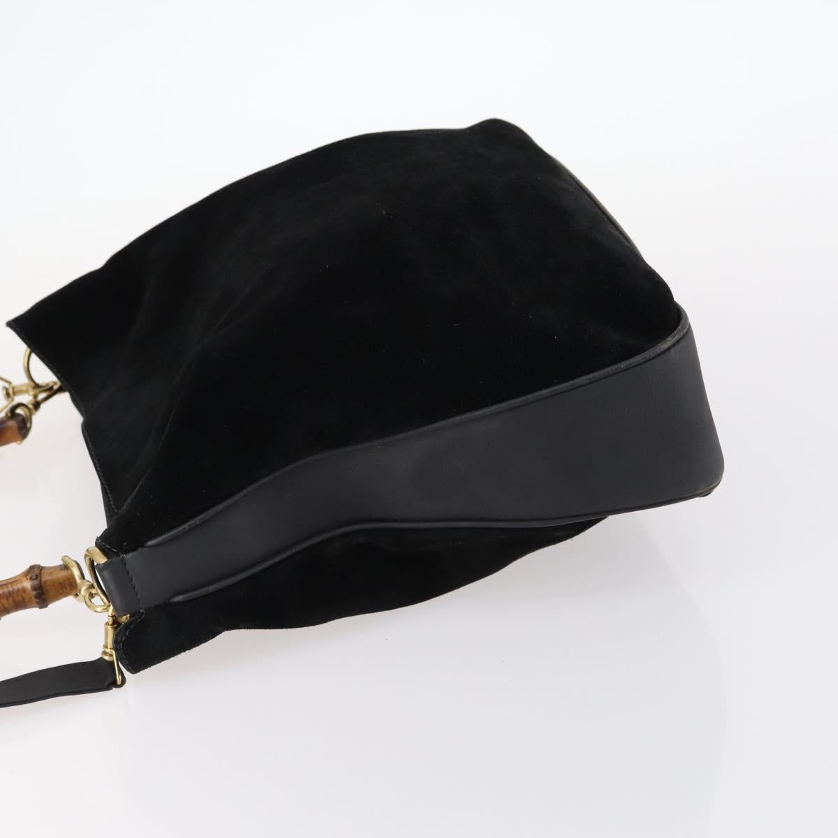 GUCCI Bamboo Shoulder Bag Suede 2way Black Gold 001 1577 Auth 144229