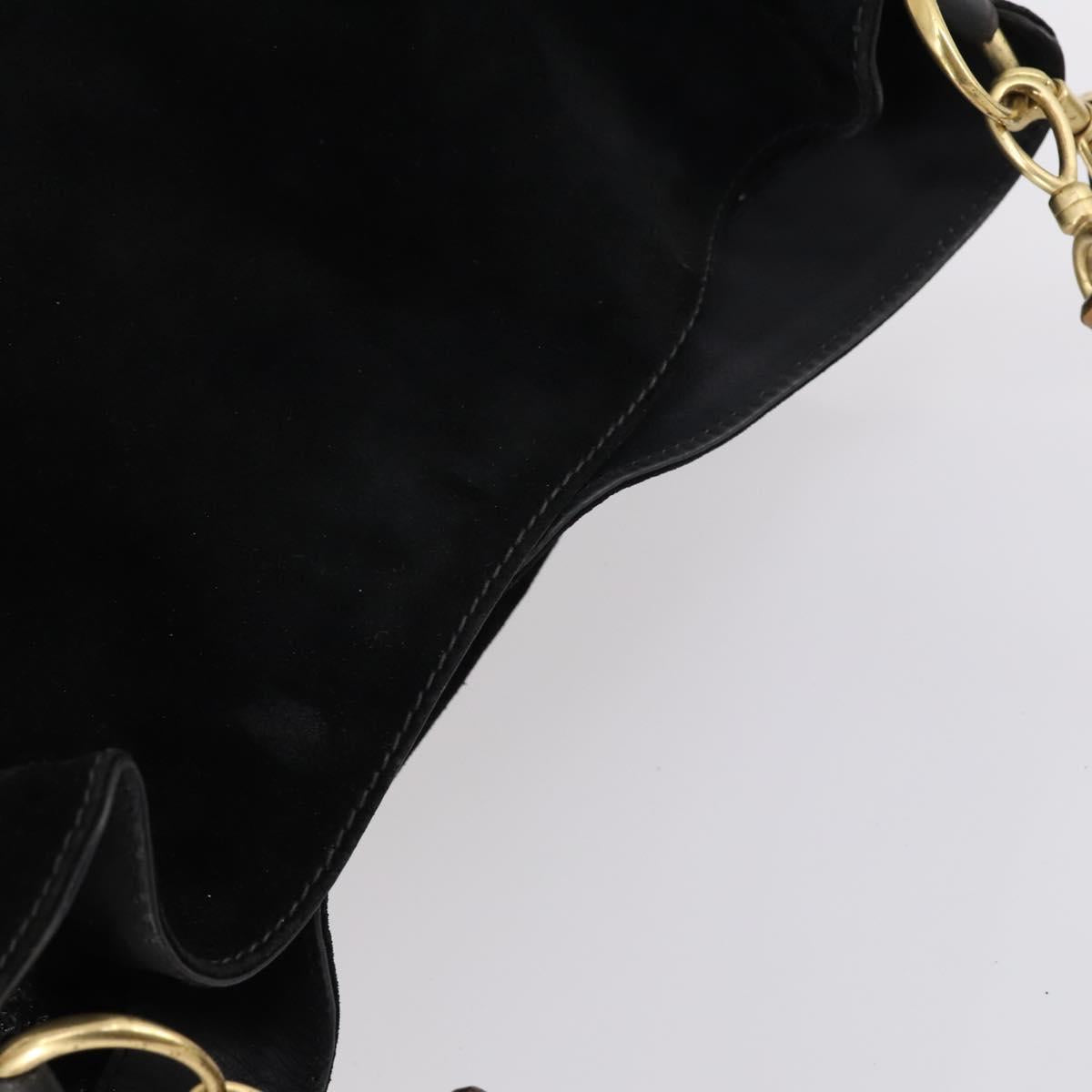 GUCCI Bamboo Shoulder Bag Suede 2way Black Gold 001 1577 Auth 144229