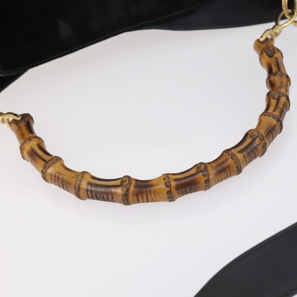 GUCCI Bamboo Shoulder Bag Suede 2way Black Gold 001 1577 Auth 144229