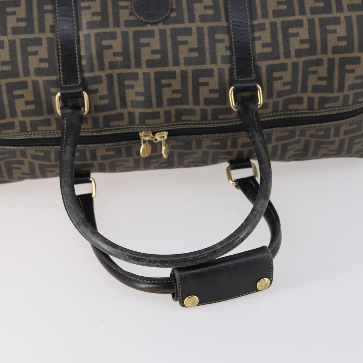 FENDI Zucca Canvas Boston Bag PVC Black Brown Auth 144233